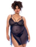 Nuisette grande taille bleu nuit et string - MAL7555XMNBL