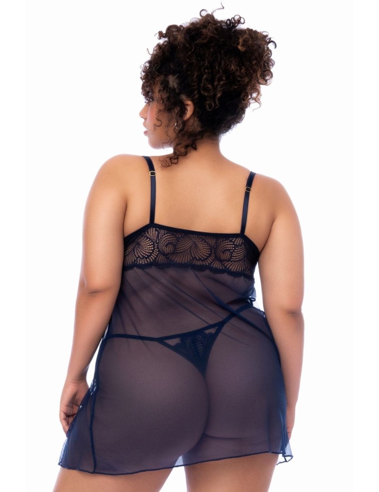 Nuisette grande taille bleu nuit et string - MAL7555XMNBL