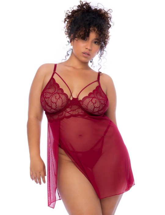 Nuisette grande taille couleur framboise et string - MAL7555XROSW Nuisette grande taille couleur framboise et string - MAL7555XROSW