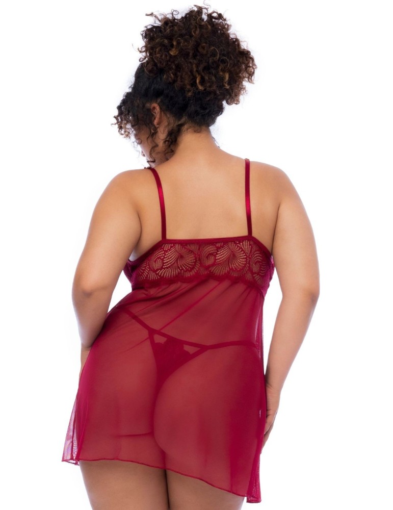 Nuisette grande taille couleur framboise et string - MAL7555XROSW