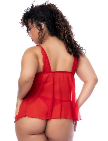 Nuisette courte grande taille rouge et string - MAL7562XRD 2