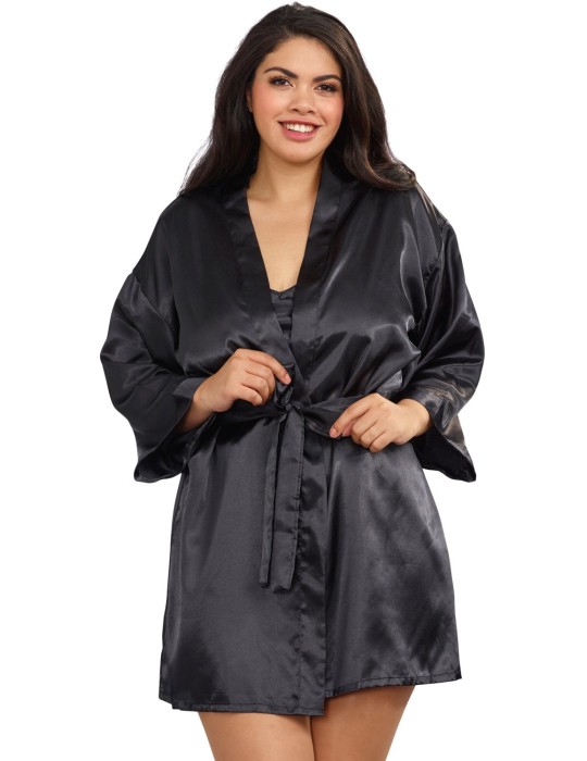 Nuisette grande taille noire avec peignoir satinés - DG3717XBLK Nuisette grande taille noire avec peignoir satinés - DG3717XBLK