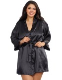 Nuisette grande taille noire avec peignoir satinés - DG3717XBLK