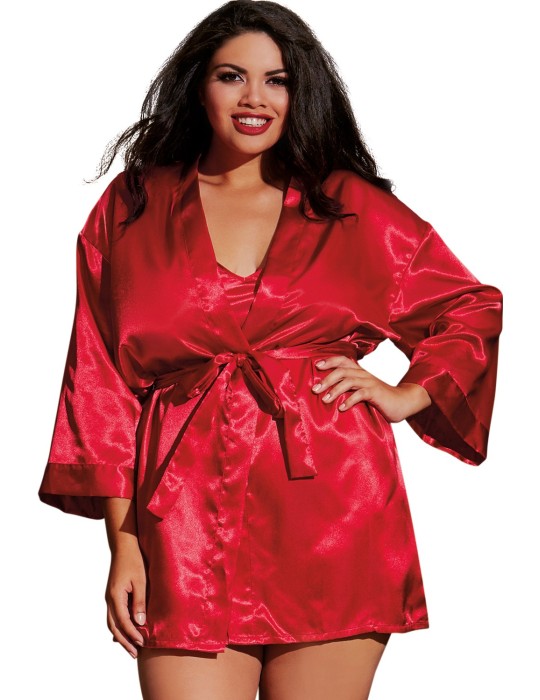 Nuisette grande taille rouge avec peignoir satinés - DG3717XRED Nuisette grande taille rouge avec peignoir satinés - DG3717XRED
