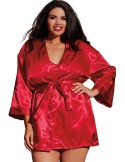 Nuisette grande taille rouge avec peignoir satinés - DG3717XRED