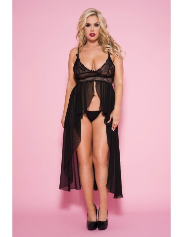 Nuisette longue noire transparente grande taille - ML53019XBLK