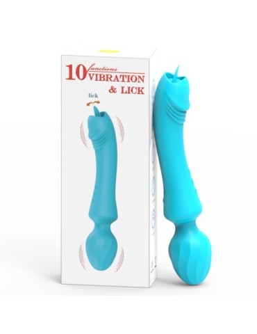 Wand Vibrant avec Langue Magic Head 20cm Turquoise 2