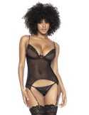 Bustier avec porte-jarretelles et string noir - MAL8802BLK