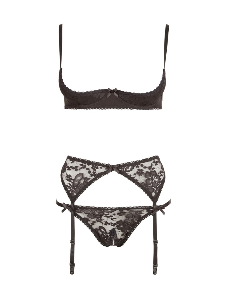 Ensemble sexy trois pièces en dentelle noire - R2210185