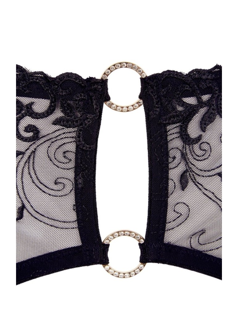 Soutien-gorge dentelle, porte-jarretelles et string ouvert noir - R2213052