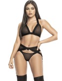 Ensemble de trois pièces en fine résille noire - MAL2686BLK