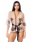 Peignoir sexy en résille imprimée transparente avec string - MAL7615NUBK
