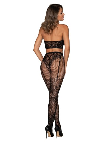 Ensemble Brassière fine résille et collant imprimé - DG0391BLK 2