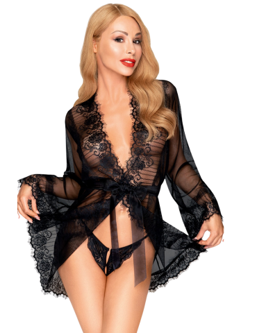 Peignoir et string assorti Noir Hypnotic power - PH0096BLK