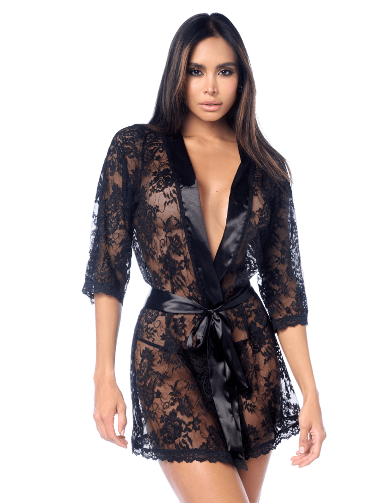 Peignoir en dentelle Mapalé avec string assorti - MAL7618BLK Peignoir en dentelle Mapalé avec string assorti - MAL7618BLK