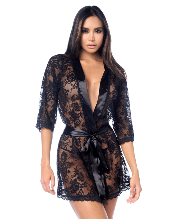 Peignoir en dentelle Mapalé avec string assorti - MAL7618BLK Peignoir en dentelle Mapalé avec string assorti - MAL7618BLK
