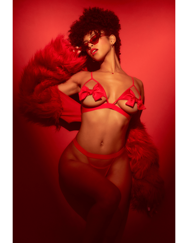 Ensemble 2 pièces Mapalé bonnets ouverts avec nœuds - MAL8901RED