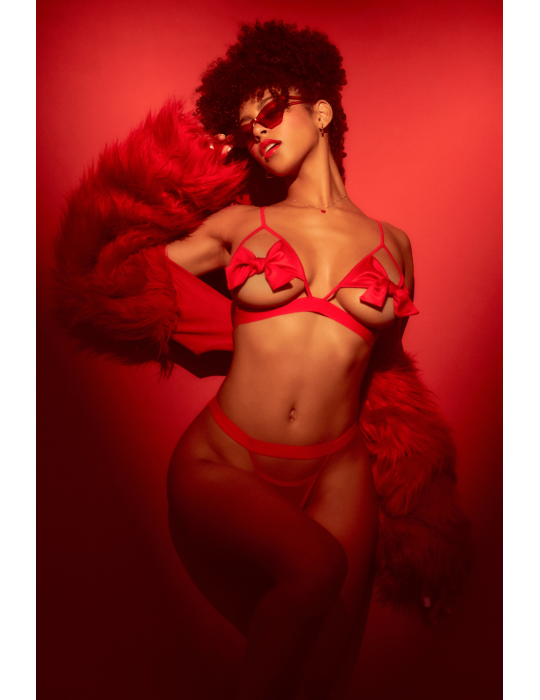 Ensemble 2 pièces Mapalé bonnets ouverts avec nœuds - MAL8901RED