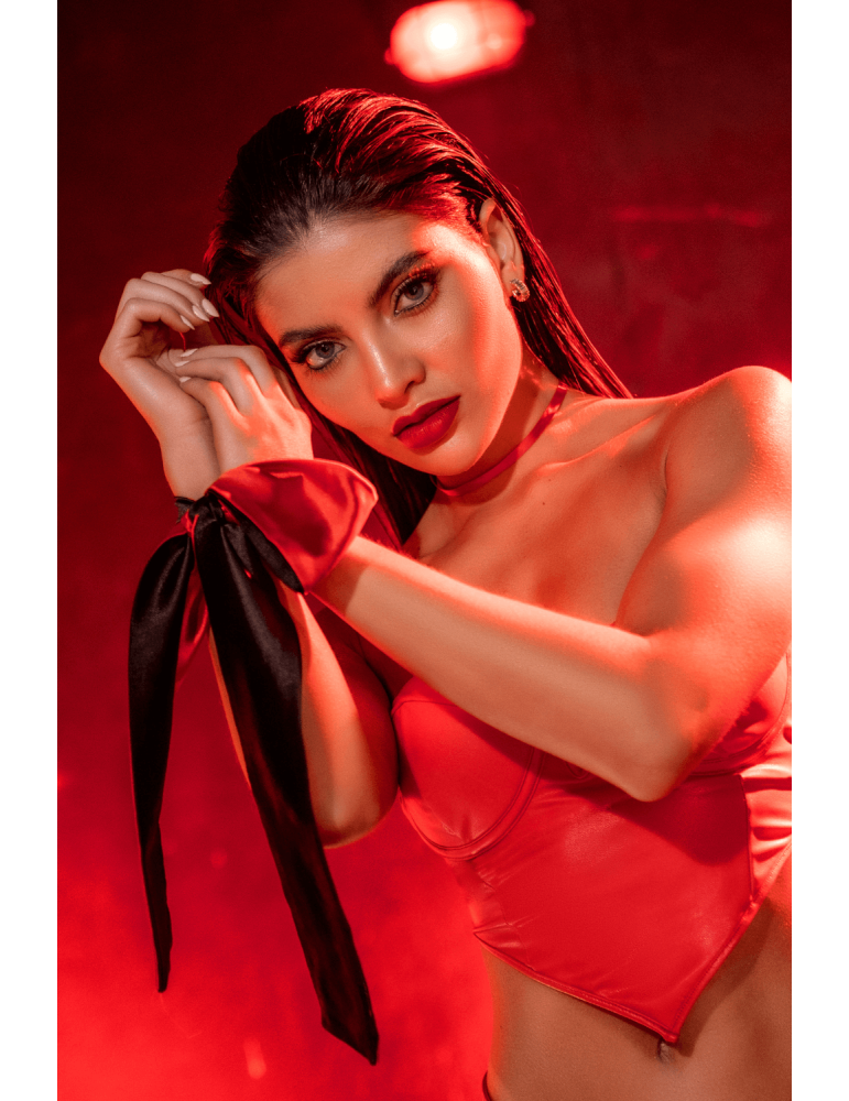 Accessoire coquin en satin réversible noir  rouge - MAL128BKRD