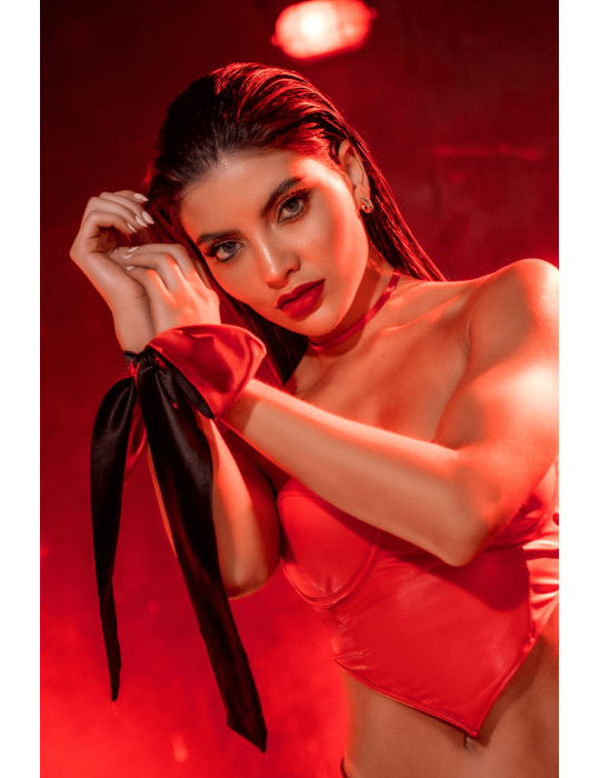 Accessoire coquin en satin réversible noir  rouge - MAL128BKRD