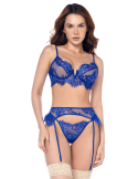Ensemble sexy 3 pièces bleu intense avec dentelle effet cils - MAL8941BLUE