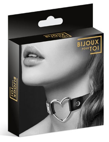 Collier en cuir noir SM avec coeur métal argenté - CC6060000010 2