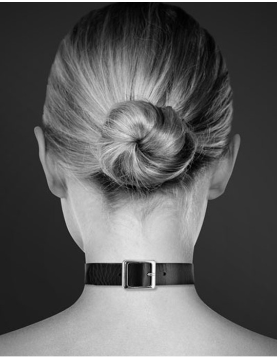Collier en cuir noir SM avec anneau métal argenté pour laisse - CC6060010010