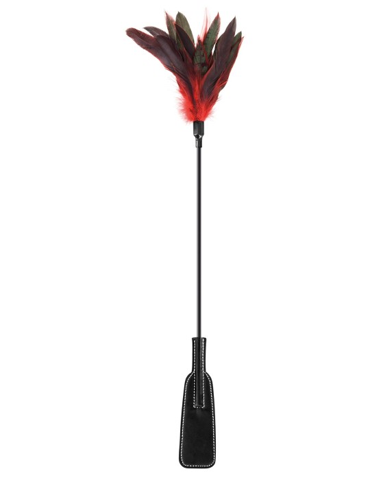 Cravache noire bdsm avec plumes noires rouges - CC570074 Cravache noire bdsm avec plumes noires rouges - CC570074