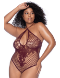Body string grande taille en résille couleur cerise - MAL1115XCHRY