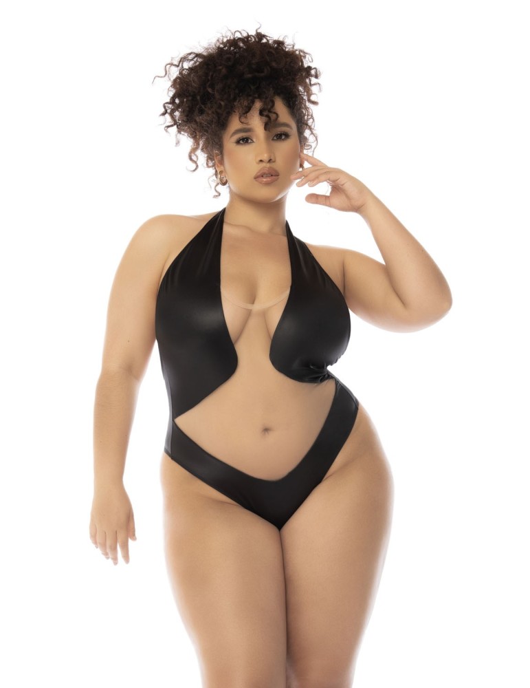 Body dos nu Romy grande taille couleur noir et chair, résille transparente - MAL2745XNUBK Body dos nu Romy grande taille couleur noir et chair, résille transparente - MAL2745XNUBK