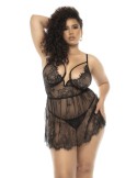 Nuisette noir Selma grande taille, en dentelle, avec armatures et string assorti inclus - MAL7550XBLK