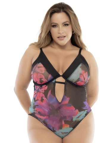 Body noir, grande taille, imprimé fleurs exotiques - MAL8774XPRT 2