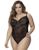 Body, grande taille, noir en dentelle et résille noire - MAL8795XBLK