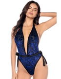 Body teddy plongeant en velours floral Mapalé - MAL8940BKB
