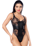 Body sexy noir dentelle  similicuir - MAL2805BLK