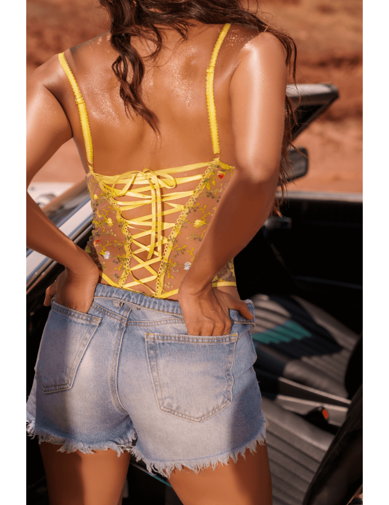 Body string jaune brodé - MAL8925SUN