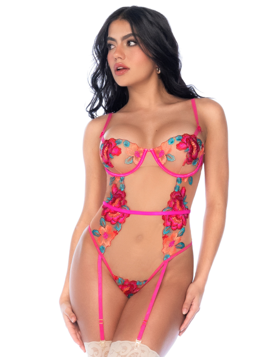 Body en Tulle Brodé Fleuri - MAL8928GAR Body en Tulle Brodé Fleuri - MAL8928GAR