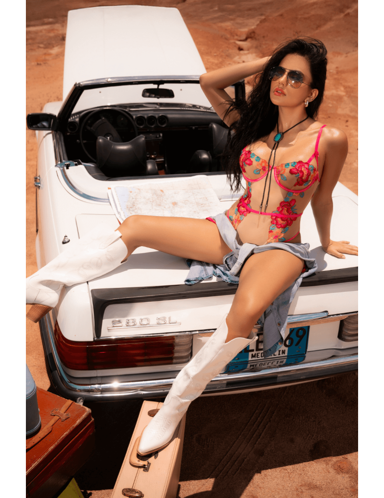 Body en Tulle Brodé Fleuri - MAL8928GAR