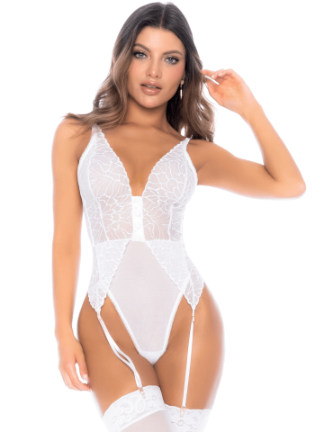 Body blanc avec jarretelles intégrées - MAL8934WHT