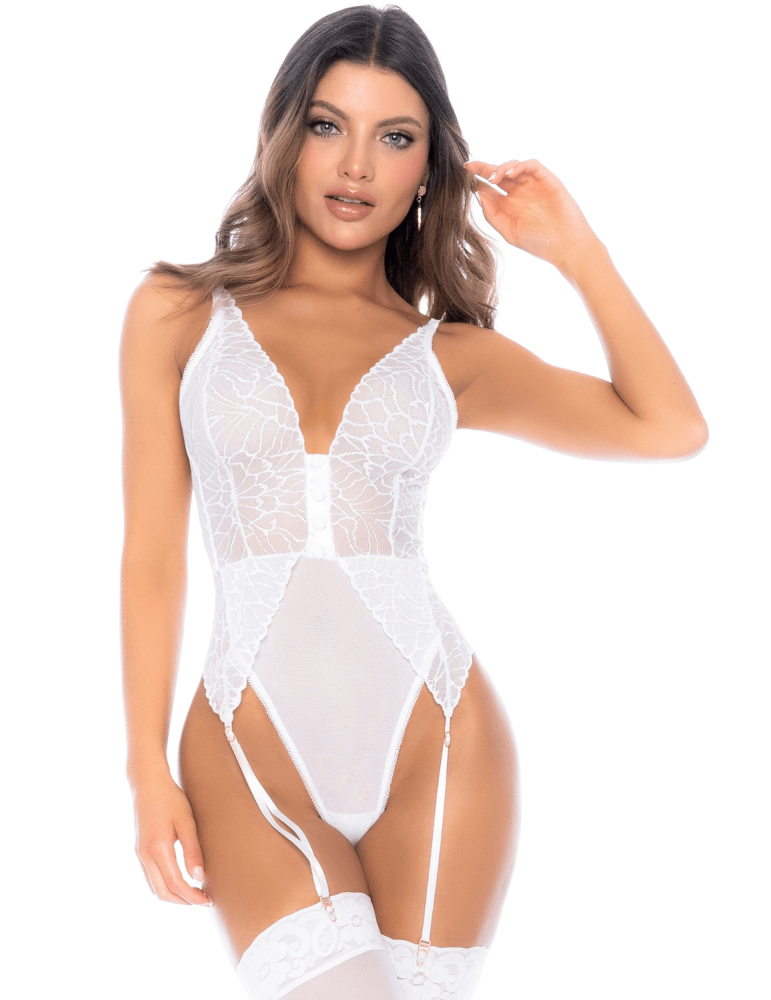 Body blanc avec jarretelles intégrées - MAL8934WHT Body blanc avec jarretelles intégrées - MAL8934WHT