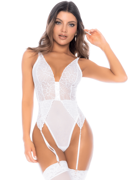 Body blanc avec jarretelles intégrées - MAL8934WHT Body blanc avec jarretelles intégrées - MAL8934WHT