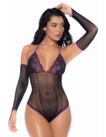 Body noir et violet et mitaines amovibles - MAL1121BKPU