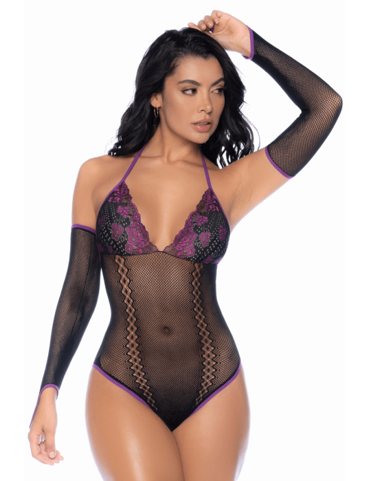Body noir et violet et mitaines amovibles - MAL1121BKPU Body noir et violet et mitaines amovibles - MAL1121BKPU