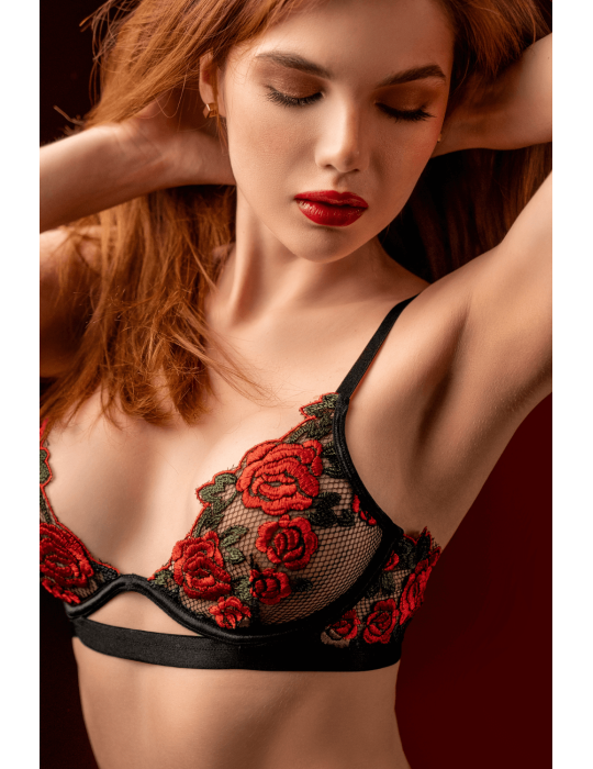 Ensemble sexy 2 pièces en résille transparente brodée et string - MAL8962BKRD