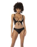 Body Flora noir et chair, avec une fine résille transparente, bretelles ajustables - MAL2746NUKB