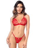 Ensemble sexy 2 pièces en crochet tricoté avec haut ajustable et string - MAL8966RED