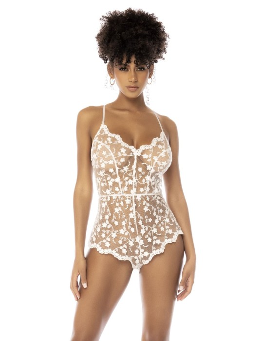 Body blanc transparent Celina avec dentelle brodée florale, bretelles ajustables - MAL7543STWT Body blanc transparent Celina avec dentelle brodée florale, bretelles ajustables - MAL7543STWT
