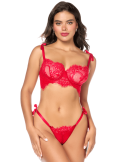 Ensemble sexy 2 pièces en dentelle avec liens à nouer et string - MAL8968RED