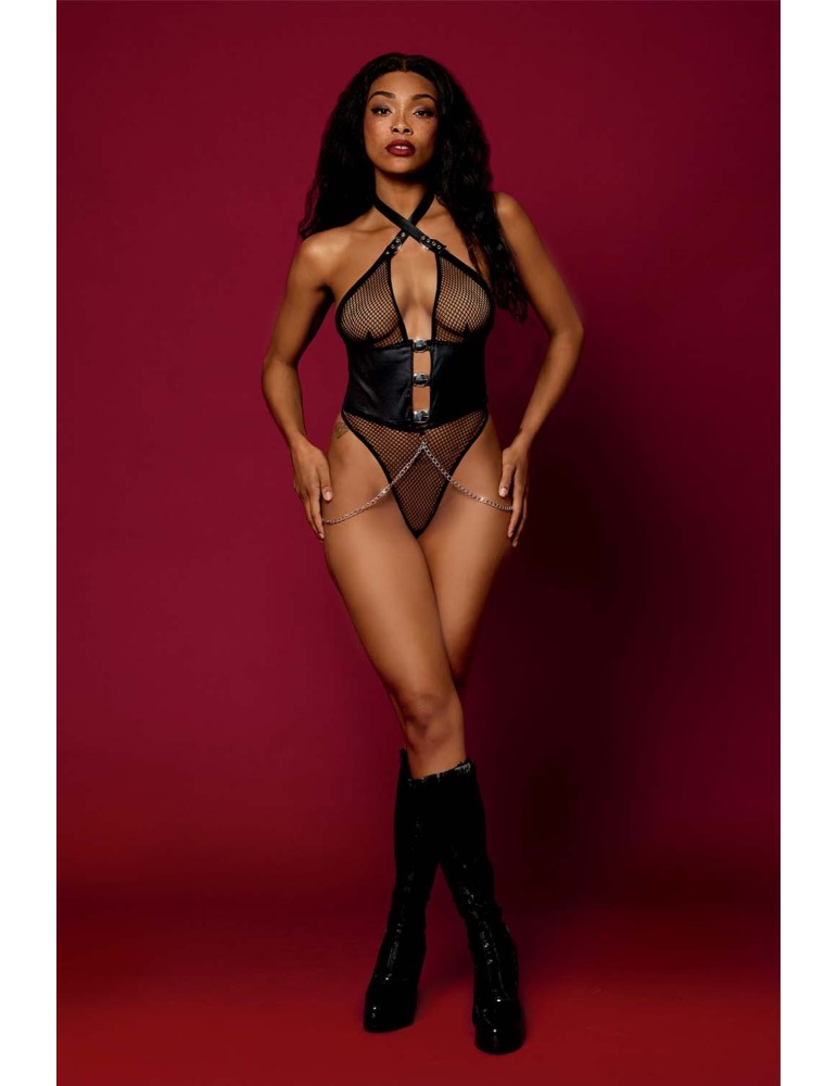 Body string résille noire et chaines - DG13292BLK