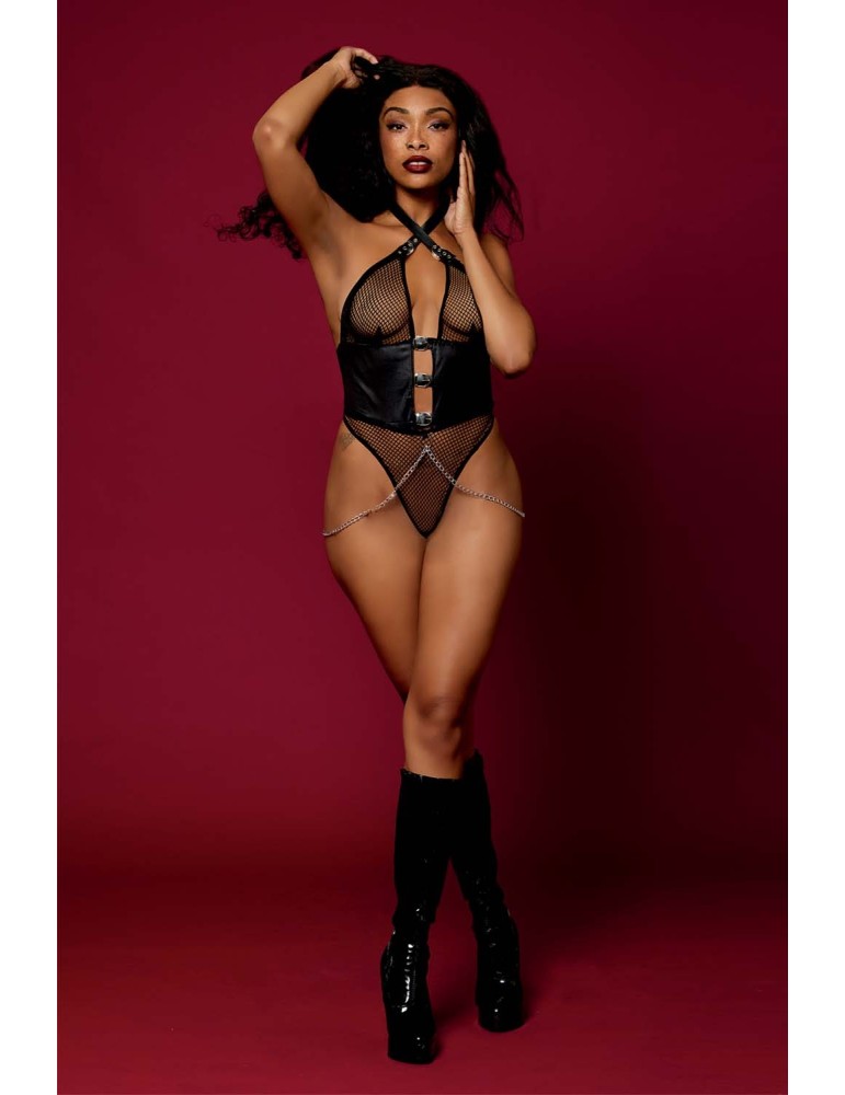 Body string résille noire et chaines - DG13292BLK